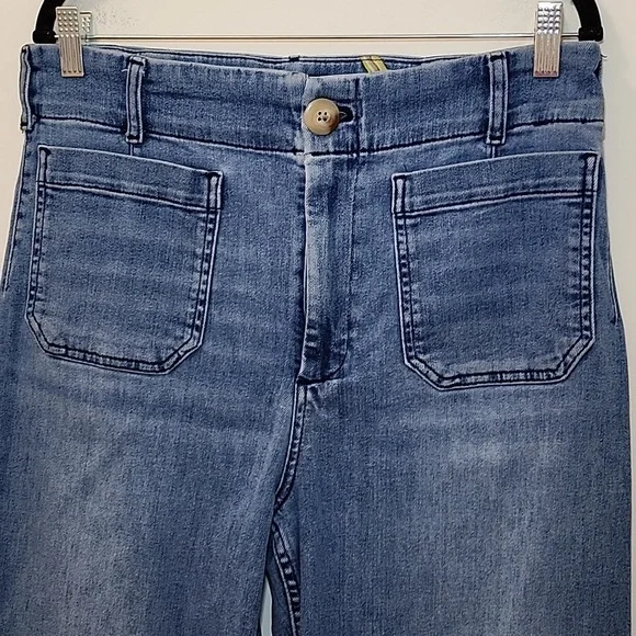 Anthropologie Maeve The Colette Crop High-Rise Wide-Leg Jeans light-to-med Sz 12 - Picture 10 of 16